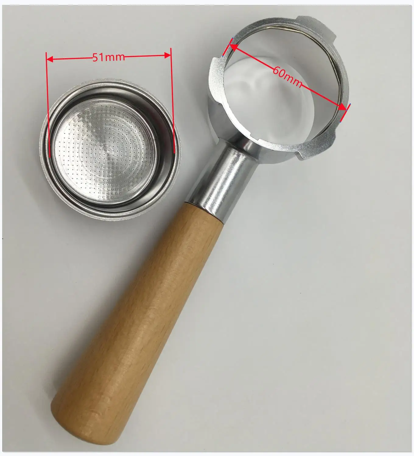 Solid wood 51mm Bottomless Filter holder Portafilter for espresso Coffee Machine handle