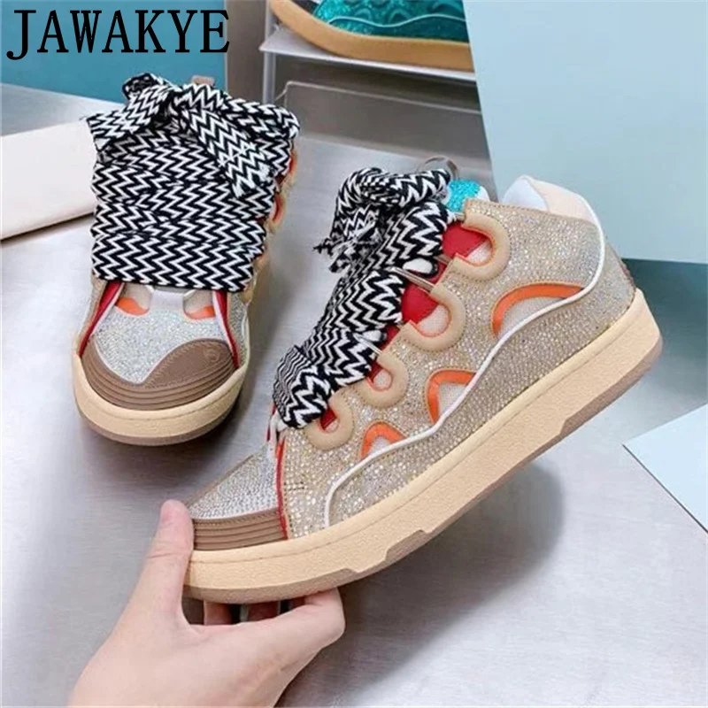 

Luxury Mixed color Lace-up Flat Sneakers Shoes Woman High Upper Round Toe Thick sole Vulcanized Shoes Casual Trainers Shoes Muje