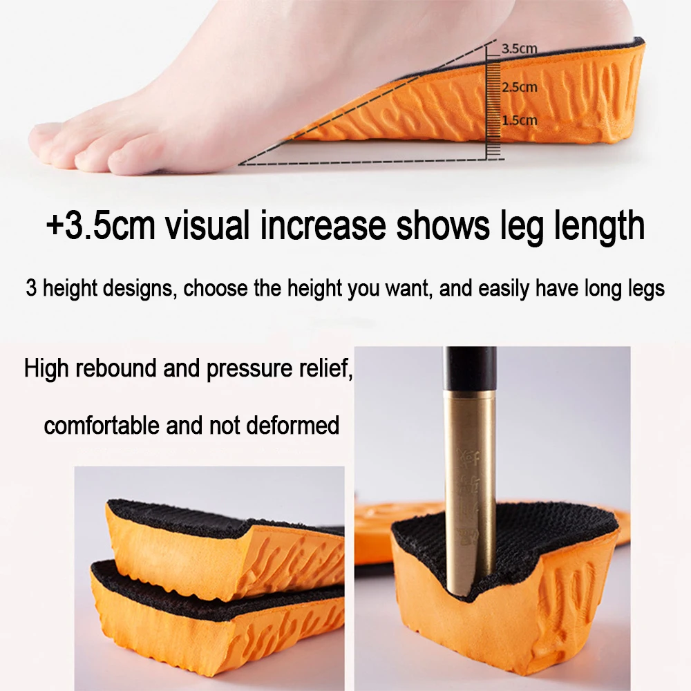 sport insoles 1.5-3.5cm Invisible Height Increase Orange EVA Memory Foam Shoes Sole Pad Breathable Comfortable for Men Feet Care