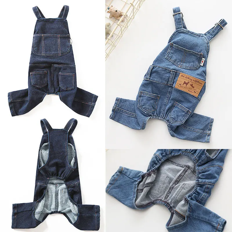

New European and American Dog Stretch Washed Denim Suspender Pants Pet Two-legged Clothes Pet Clothing Designer Dog Clothes