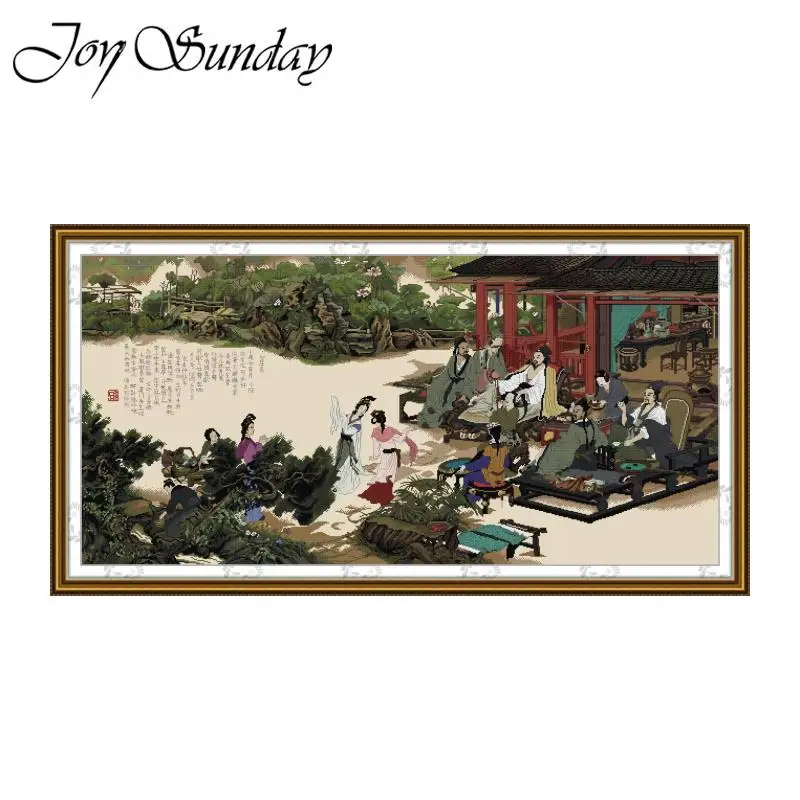 

Joy Sunday Mid-Autumn Banquet Printed Cross Stitch Kits Hand Needlework Embroidery Sets DMC Thread Aida 16/14CT DIY Home Decor