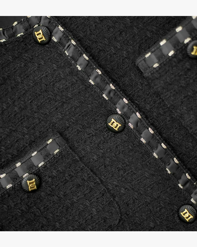 Brand New  Autumn Women High Quality Wool Black Tweed Coat C900