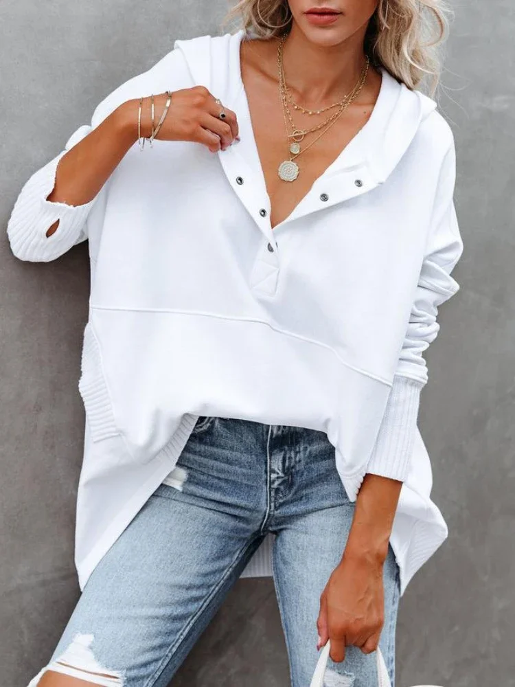 

2023 Autumn/Winter Fashion New V-neck Hooded Multi Color Bat Sleeve Sweater Loose Top Women's YK2 Half Open Pullover Jacket