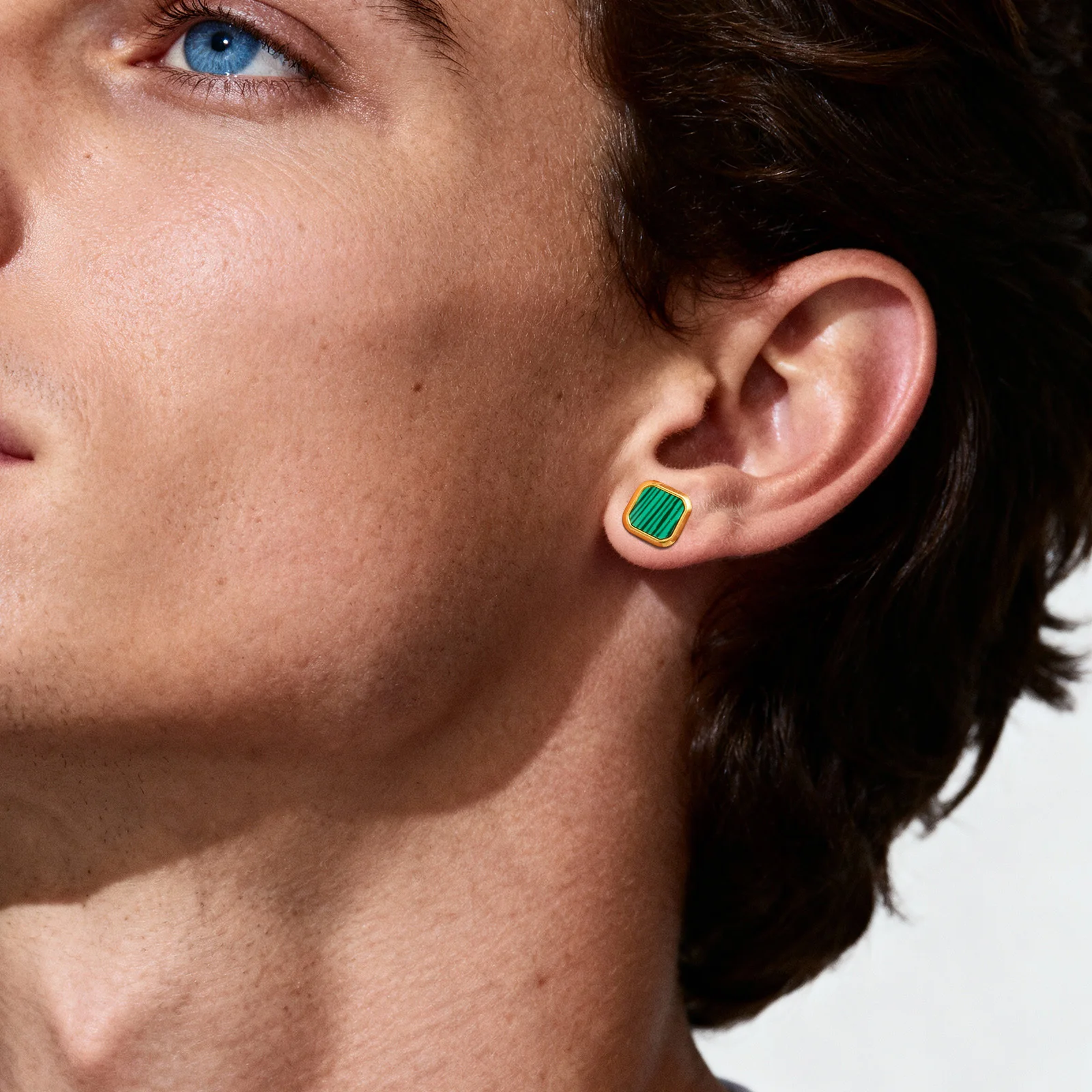 Natural Green Stone Stud Earring for Men Women,Waterproof Stainless Steel Square Metal Stud Earring,Trendy Jewelry Gift