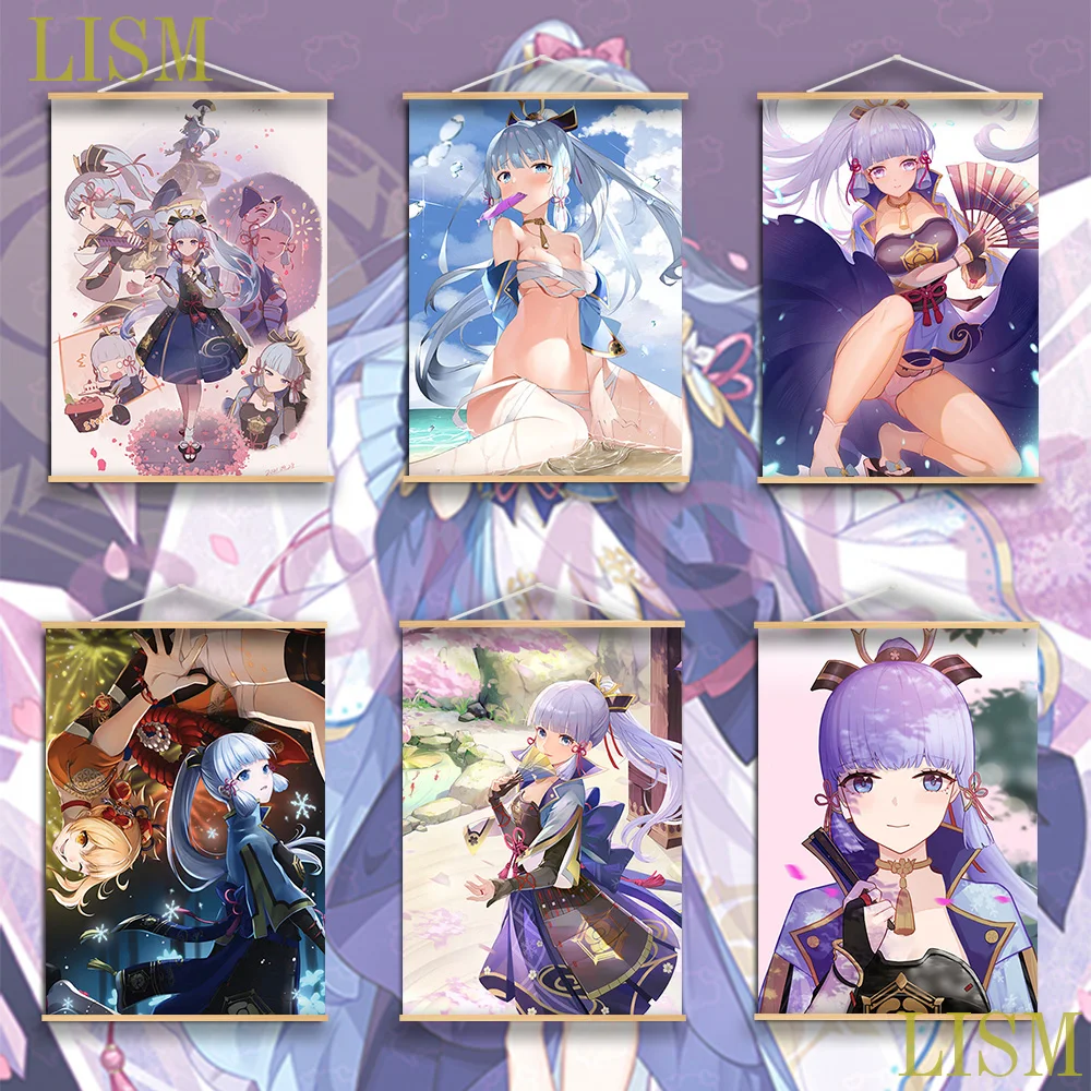 

Anime Genshin Impact Kamisato Ayaka Anime manga wall Poster solid wood hanging scroll with canvas painting