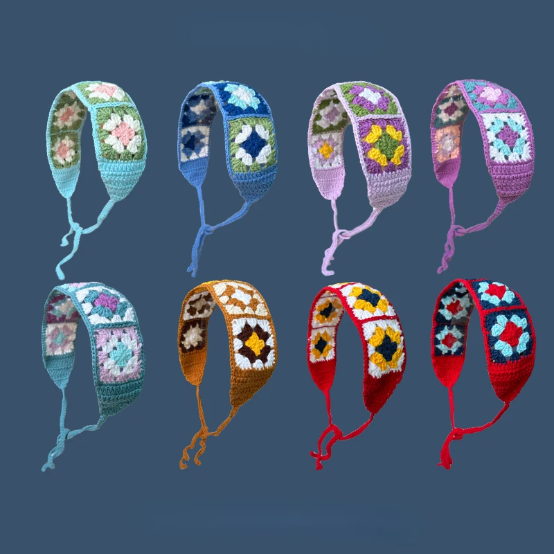 

Y2k Women Crochet Flower Knitted Headband Dopamine Headscarf Small Daisy Flower Strap Decorative Babe Headband Wool Hairband