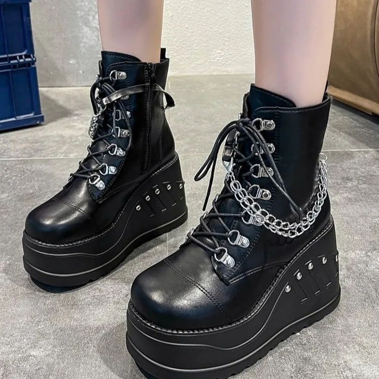 

Boots Flat Platform Female Shoes Boots-Women Round Toe Zipper Luxury Designer Clogs Ladies Autumn Wedge Rock High Heel Rubber An