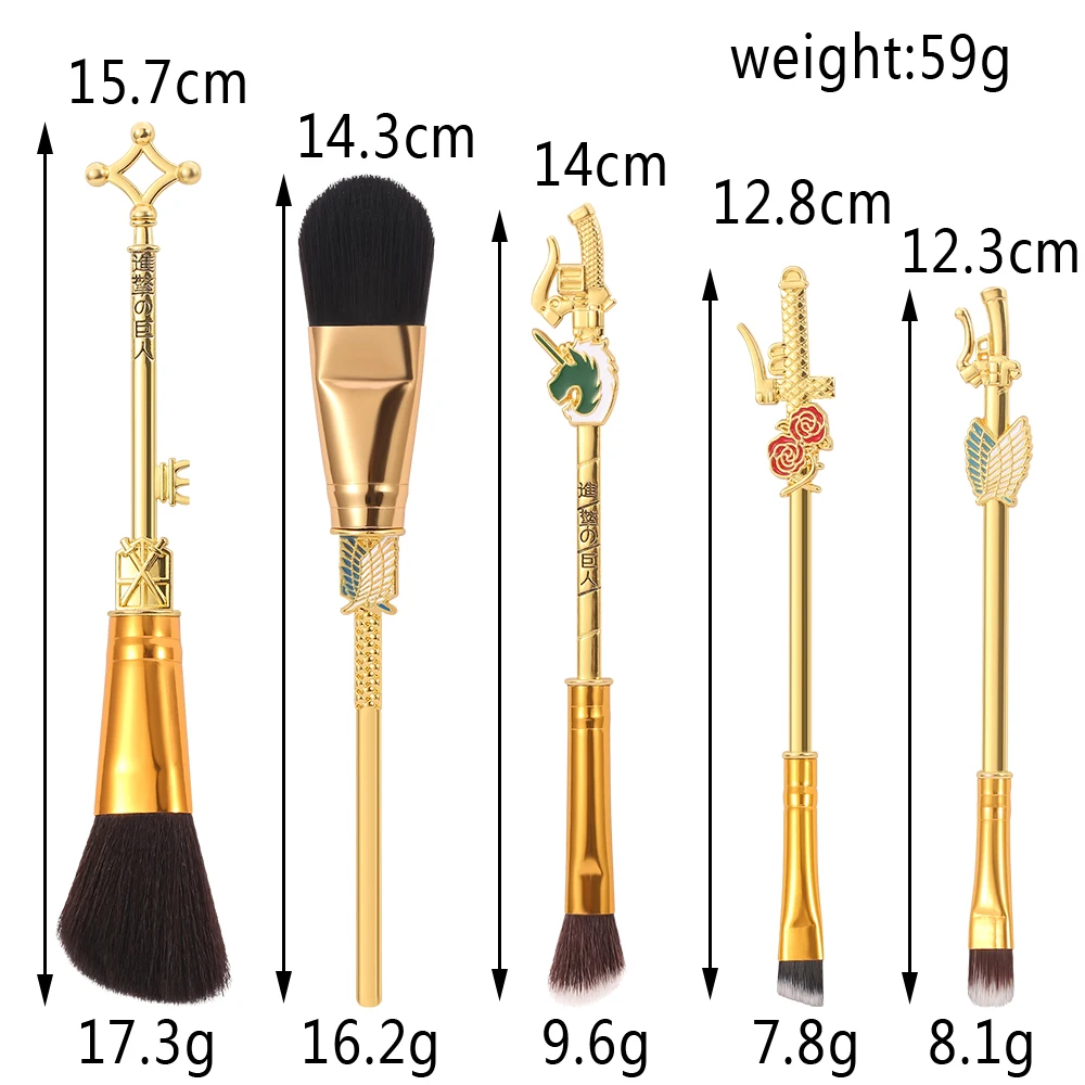 5Pcs/Set Anime Series Attack On Titan Makeup Brush Cosplay Tool Foundation Blush Blending Beauty Maquiagem Brush with Bag 2