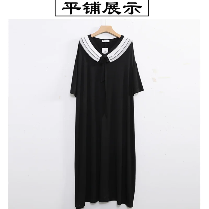Oversized Weight 150kg Loose Thin Homewear Women Plus Size Midi Nightdress Summer Japan Girl Pajamas Short Sleeve Nighties 3XL
