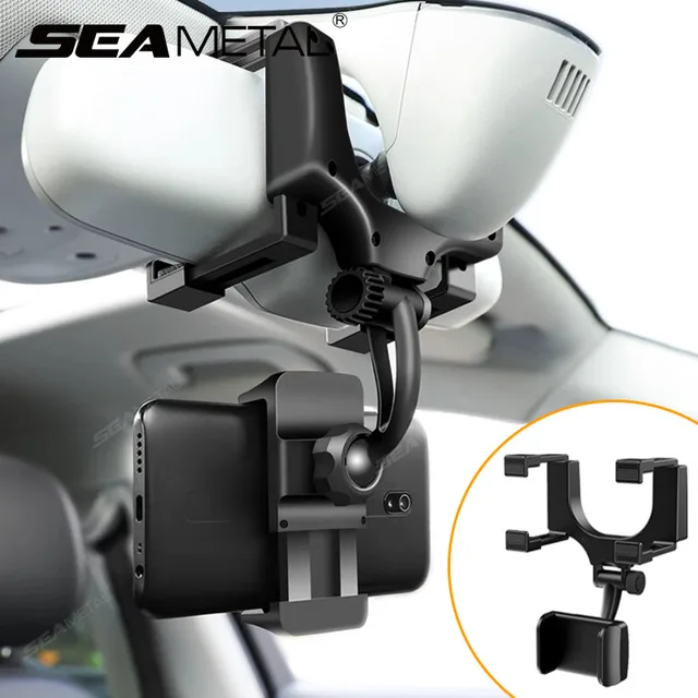 SEAMETAL Car Rearview Mirror Phone Mount Snap-On Head-Up Phone Holder Free-Adjustable Stable Navigation Holder for 4.7-7.2 inch