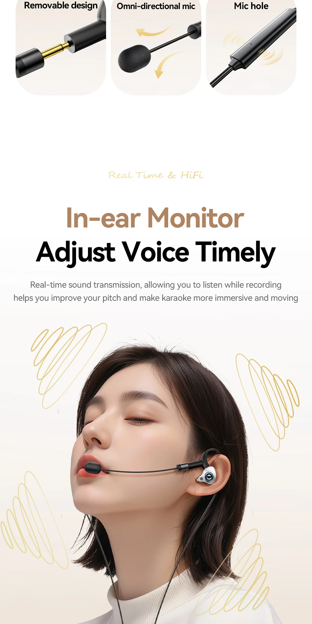 Type-C Karaoke Earphones With Built-in Sound Card HiFi Stereo Music Wired Earbud