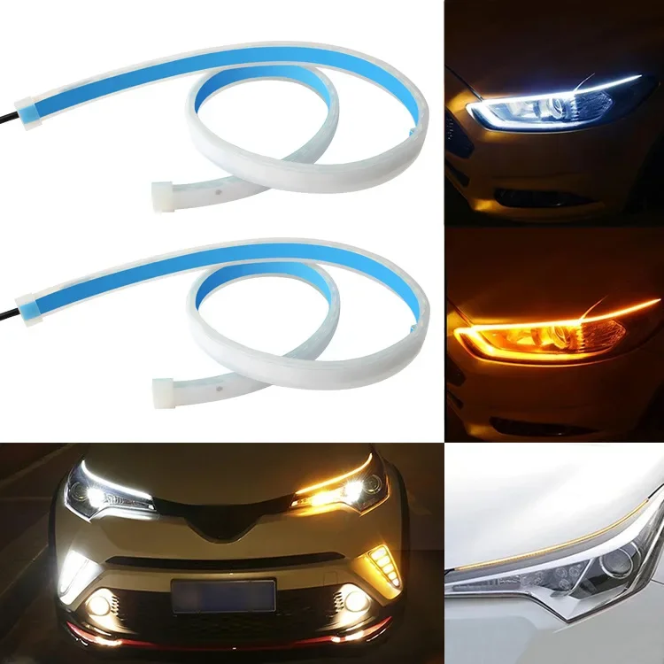 

30/45/60CM LED DRL Car Daytime Running Light Flexible Waterproof Strip Auto Headlights Turn Signal Yellow Brake Flow Lights 12V