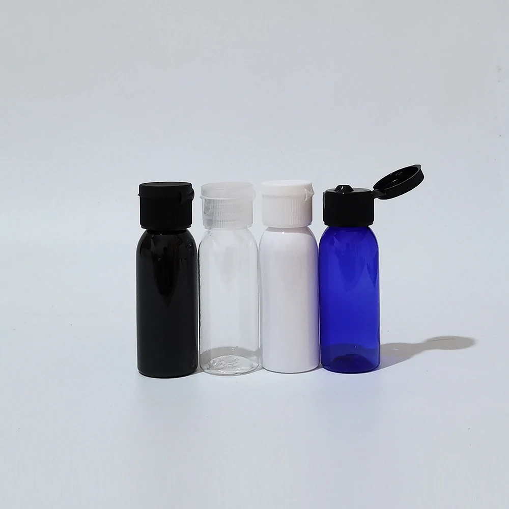 

50pcs 30ml Empty Transparent Refillable Plastic Cosmetic Bottle With White Black Flip Top Cap 1oz Travel Size Bottles