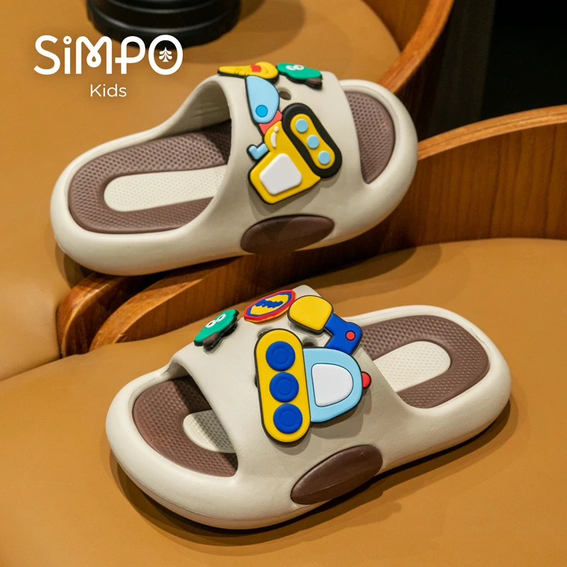 【Best SKU活动价 Guaranteed】 Boys' Toddler Bathroom Indoor Slippers Slides Excavator Charms Soft Sole Non-Slip Kids Sandals Boys and Girls Slippers Footwear