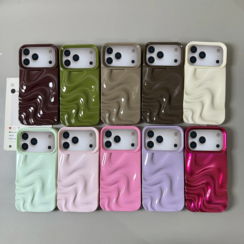 Elegant 3D Glossy Wine Red Wavy Texture Phone Case