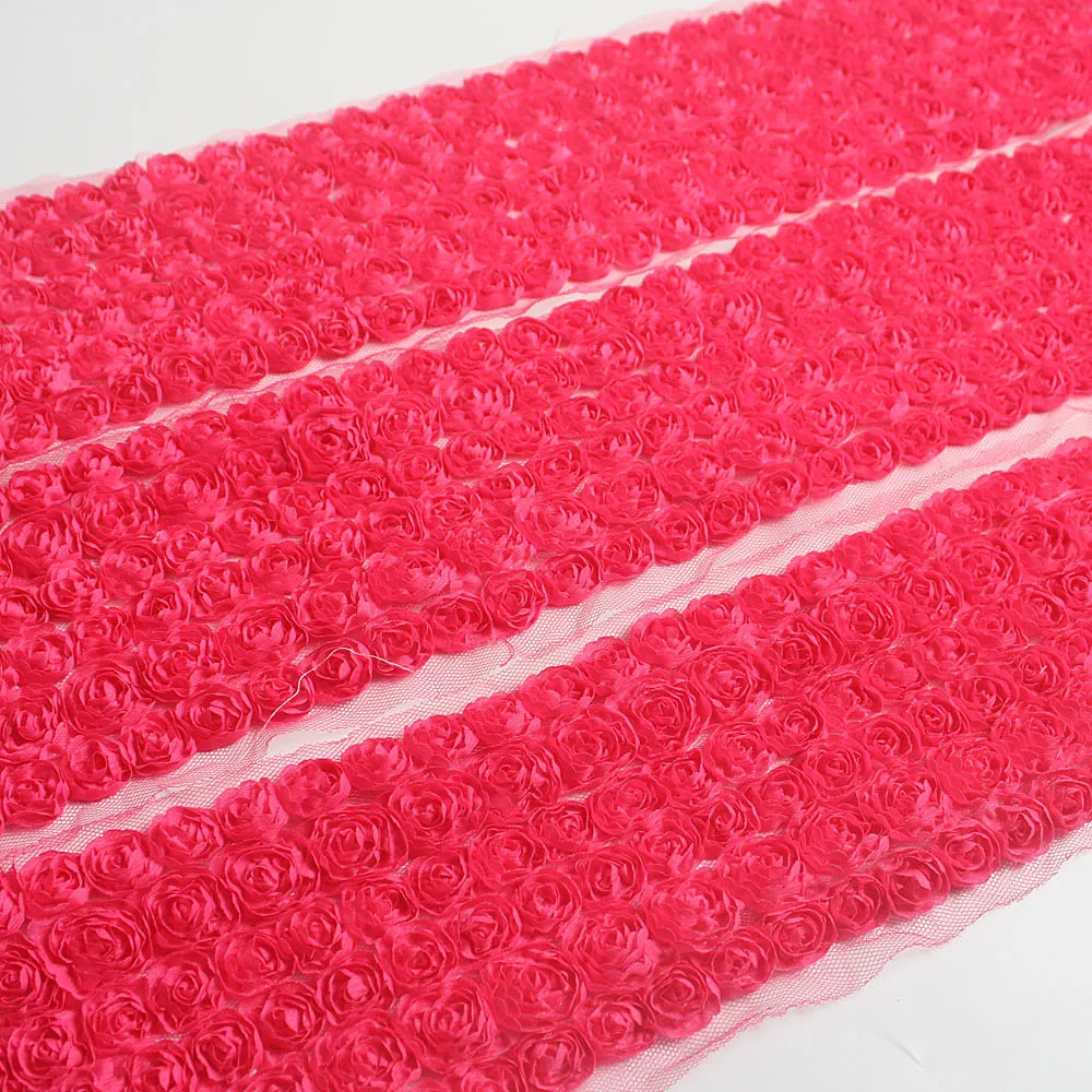 2y/lot 10cm 6 Rows Chiffon Rose Trimming for Princess Girls Dress Clothes Romper Sewing Lace Children Hair Bow Supplies