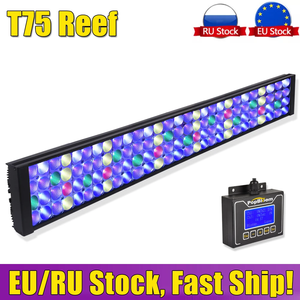 

PopBloom-T75 Marine Aquarium Light, Full Spectrum Aquarium Lamp, Saltwater Light for 80-100cm 36" Reef Coral, SPS, LPS Fish Tank