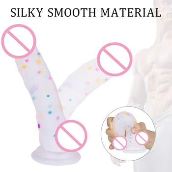 Female Dildo Masturbation Adult Products Jelly Granule Rainbow Transparent Phallus G-Spot Dildo Sex Toy for Woman Adult Sex Toys 1