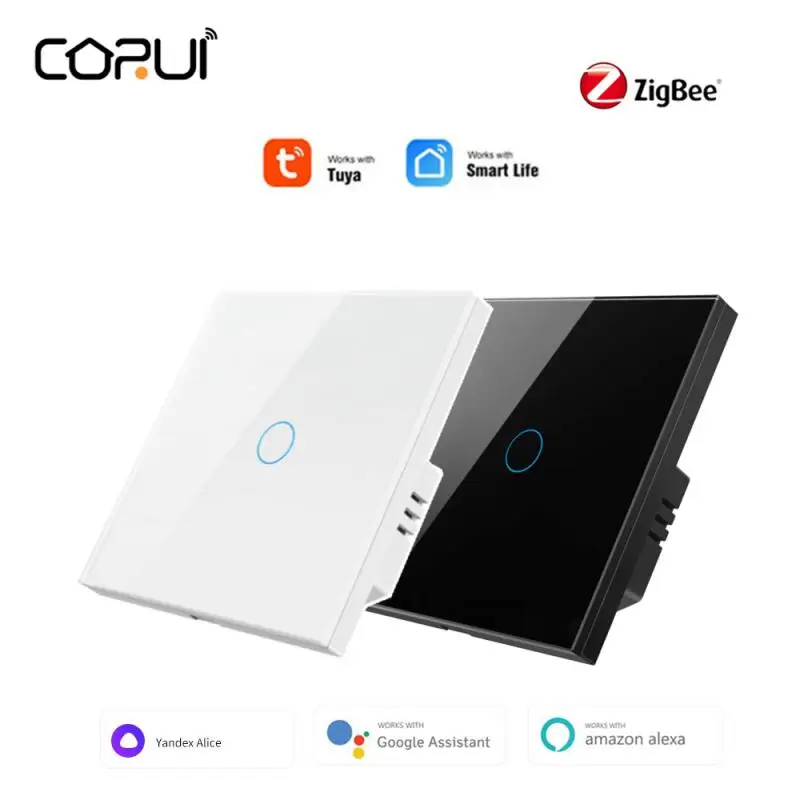 

CORUI Tuya Zigbee Smart Touch Switch 1/2/3 Gang No Neutral Wire Require Smart Home Interruptor For Alexa Google Home Smart Life