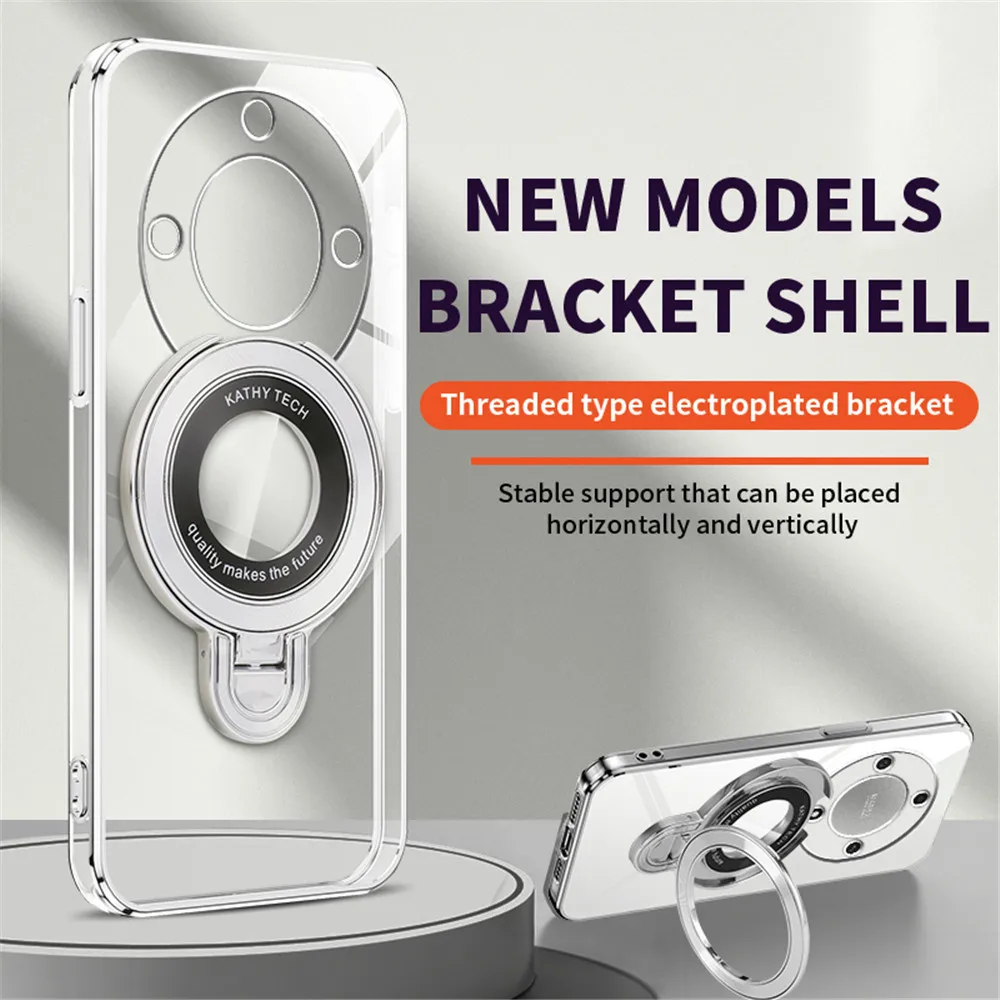 Luxury Transparent Plating Magnetic Stand Case with Silicone Finish