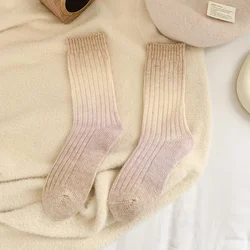 Cozy Gradient Wool Cashmere Winter Warm Socks - Women's Thermal Sleepwear Gift - EUR 35-39 (Beige Purple)