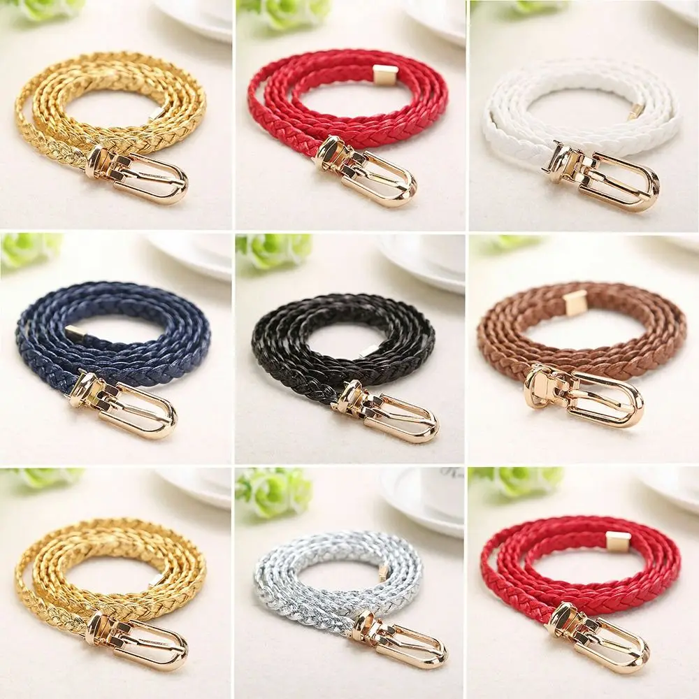 

Women Vintage Dress Female Ladies Dress Cummerbands Weave Waist Band Braided Belt Pin Buckle Waistband