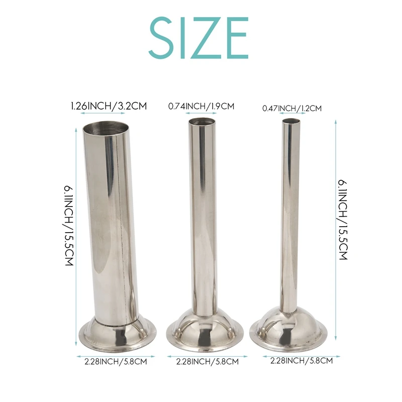 Kitchen Utensils 3Pcs Stainless Steel Sausage Stuffer Filling Tubes Funnels Nozzles Spare Parts Filler Tube Base Diameter:58Mm