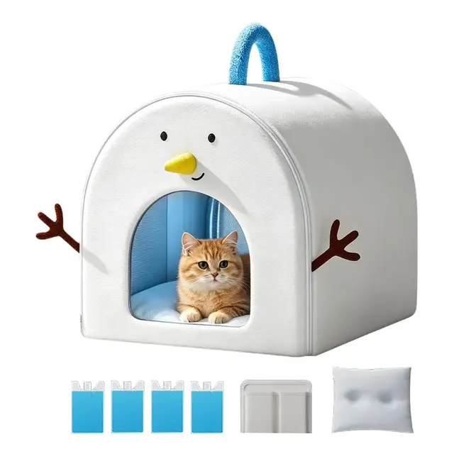Cooling Cat House Cat Cave Shelter Bed With 4 Ice Packs Insulated Breathable Waterproof Cat Cooling Bed For Kittens Puppies 1