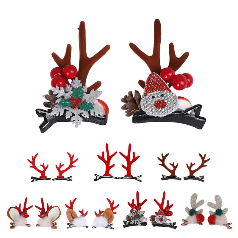 

Hair Pin Children Barrettes Bow Deer Santa Claus Kids Christmas Headwear Reindeer Antlers Ears Barrettes Portable Reindeer Ears