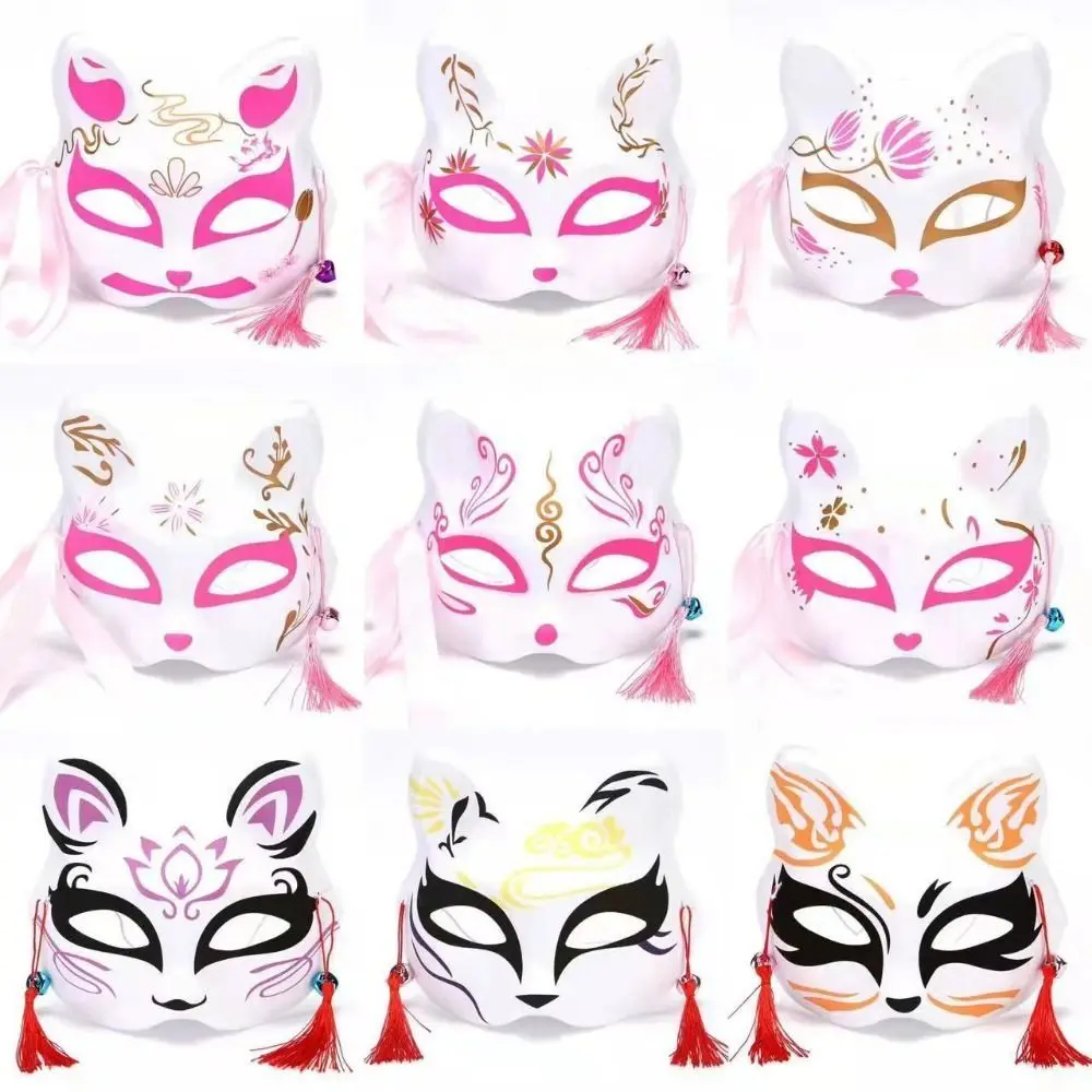 

New Anime Foxes Mask Japanese Cosplay Rave Hand-Painted Anime Half Face Cat Masks Masquerade Festival Party Props Toys