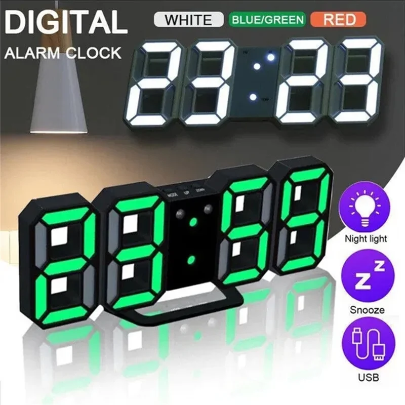 Description Picture 2 of item3D LED Digital Alarm Clock Electronic Clocks Wall Clocks Hanging Watch Table Clock USB LED Digital Table Wall Clock Home Decor