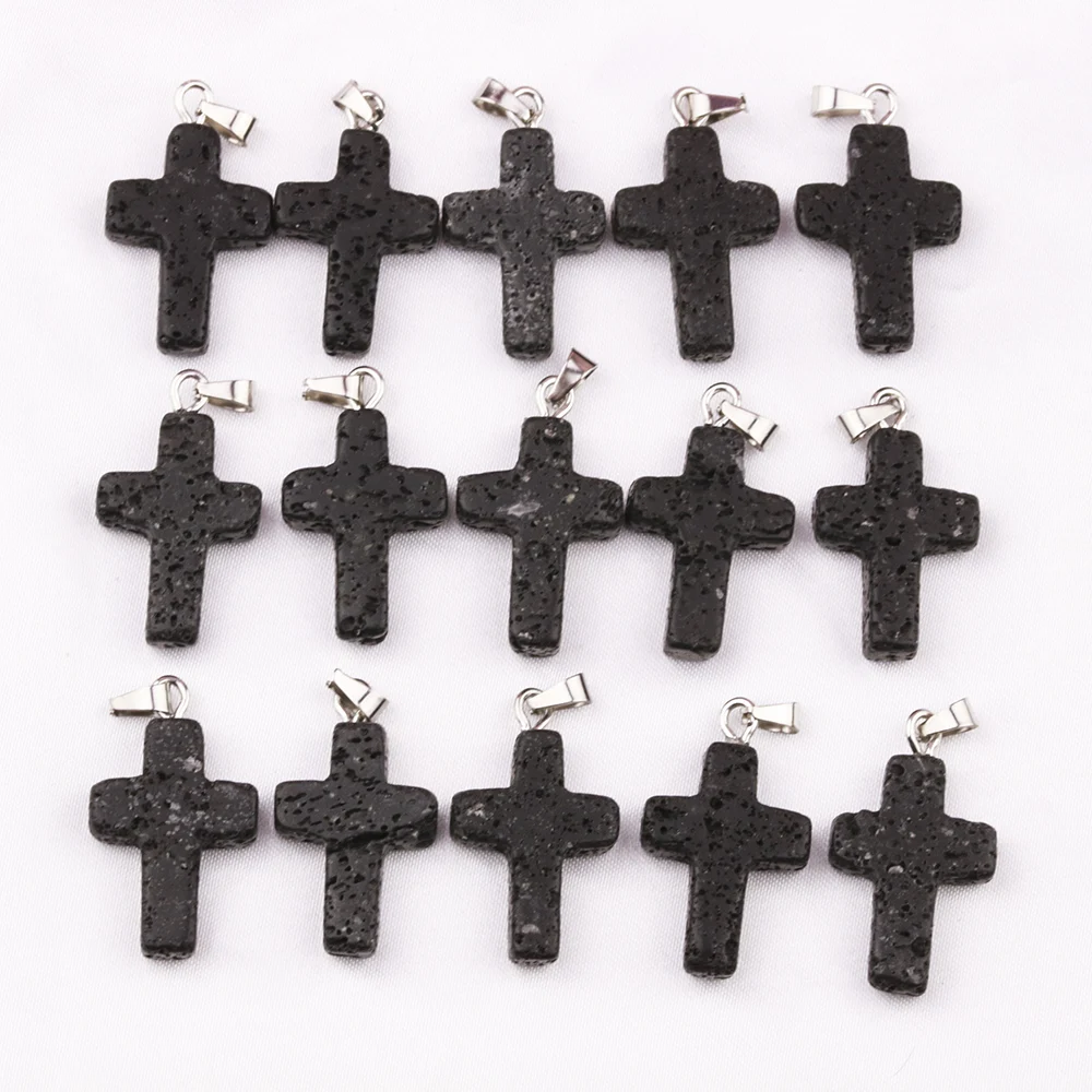 Black Lava Stone Star Cross Hexagonal Prism Charms Aromatherapy Essential Oil Perfume Diffuser Pendants For DIY Necklace