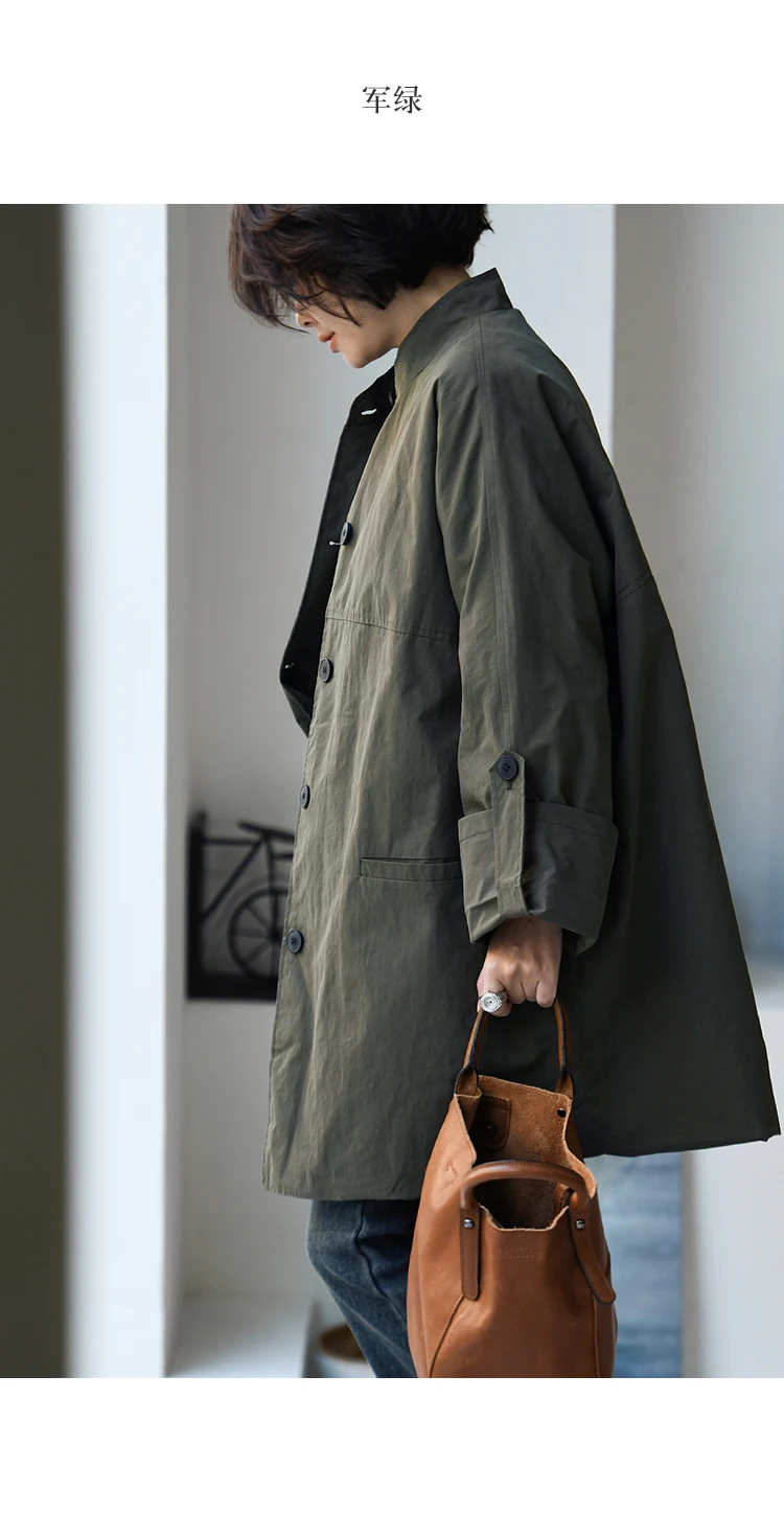 F92220 Artistic Casual Stand-Up Collar Oversize Adjustable Wide-Sleeve Cotton Jacket Coat for Women Winter