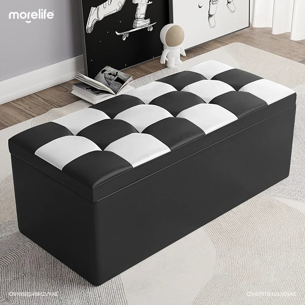 Living Room Shoe Changing Bench Stool Storage Ottoman Hold Up Bedroom Black Synthetic Leather Footstool Muebles Home Furniture