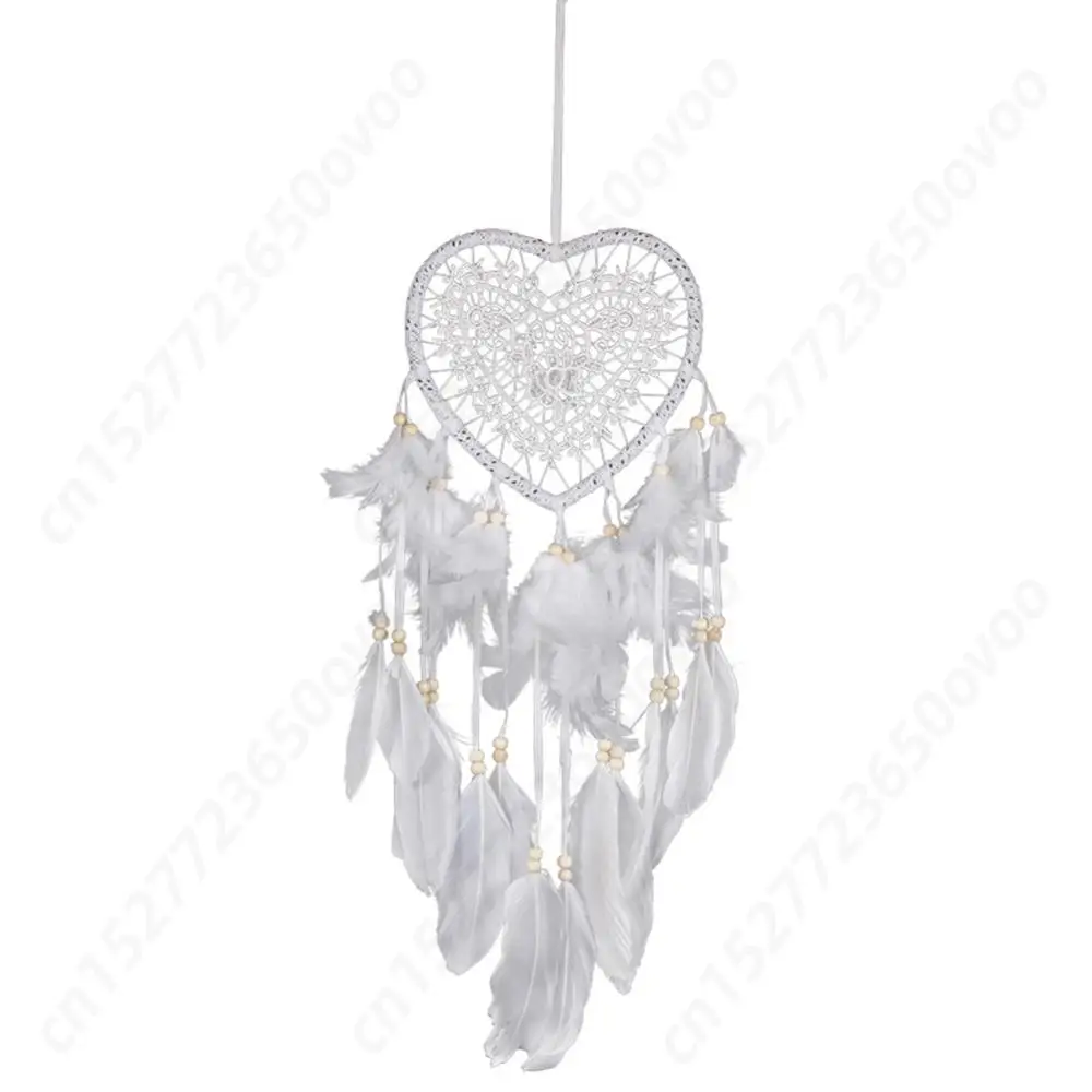 Love Heart Dream Catcher Pendant Feather Hanging Ornament LED Light Handmade Art Crafts Creative Beautiful for Party Decoration 5