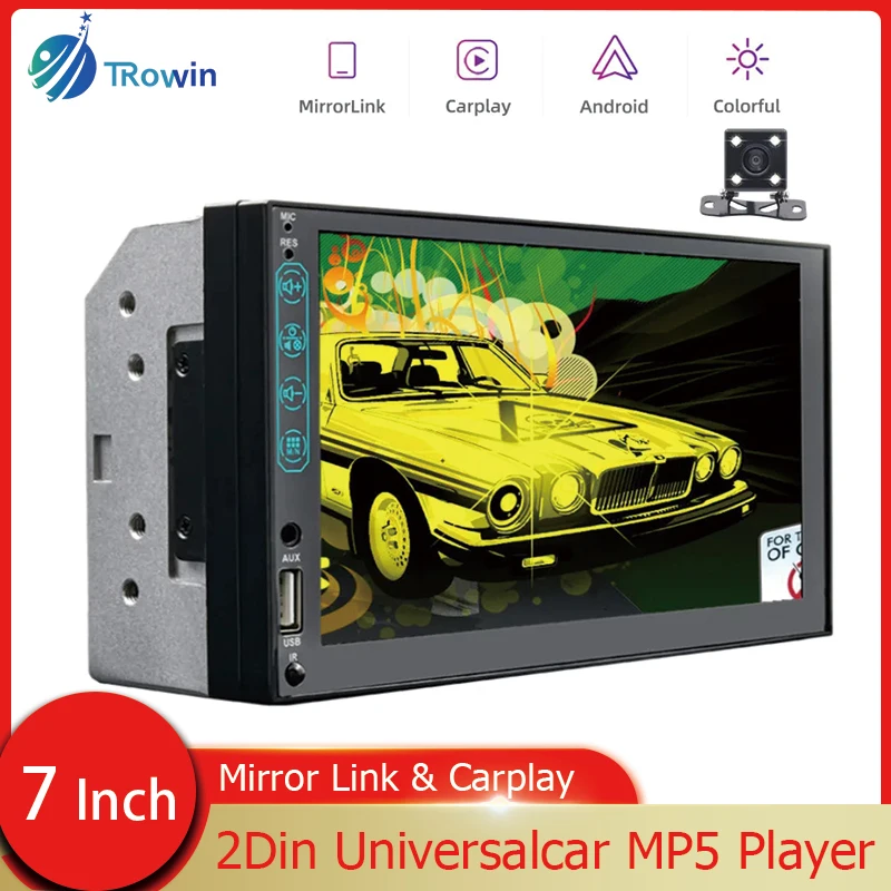 

7'' Digital Display Touch Screen Universal 2 Din Car Stereo Radio Multimedia MP5 Player Android Auto TF/USB Rear View Camera