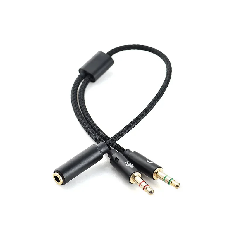 

1 Female to 2 Male 3.5mm Jack Mic Audio Y Splitter Headphone Microphone Braided for Computer Headset PC AUX Cable 3.5mm
