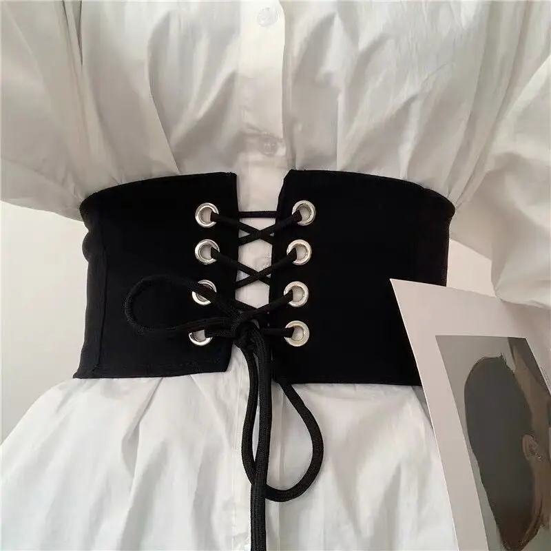 Classic Pin Buckle Wide Belts Black Elastic PU Waistband Trendy Corset Waspie Belt Classic Dress Coat Girdle For Women Girls