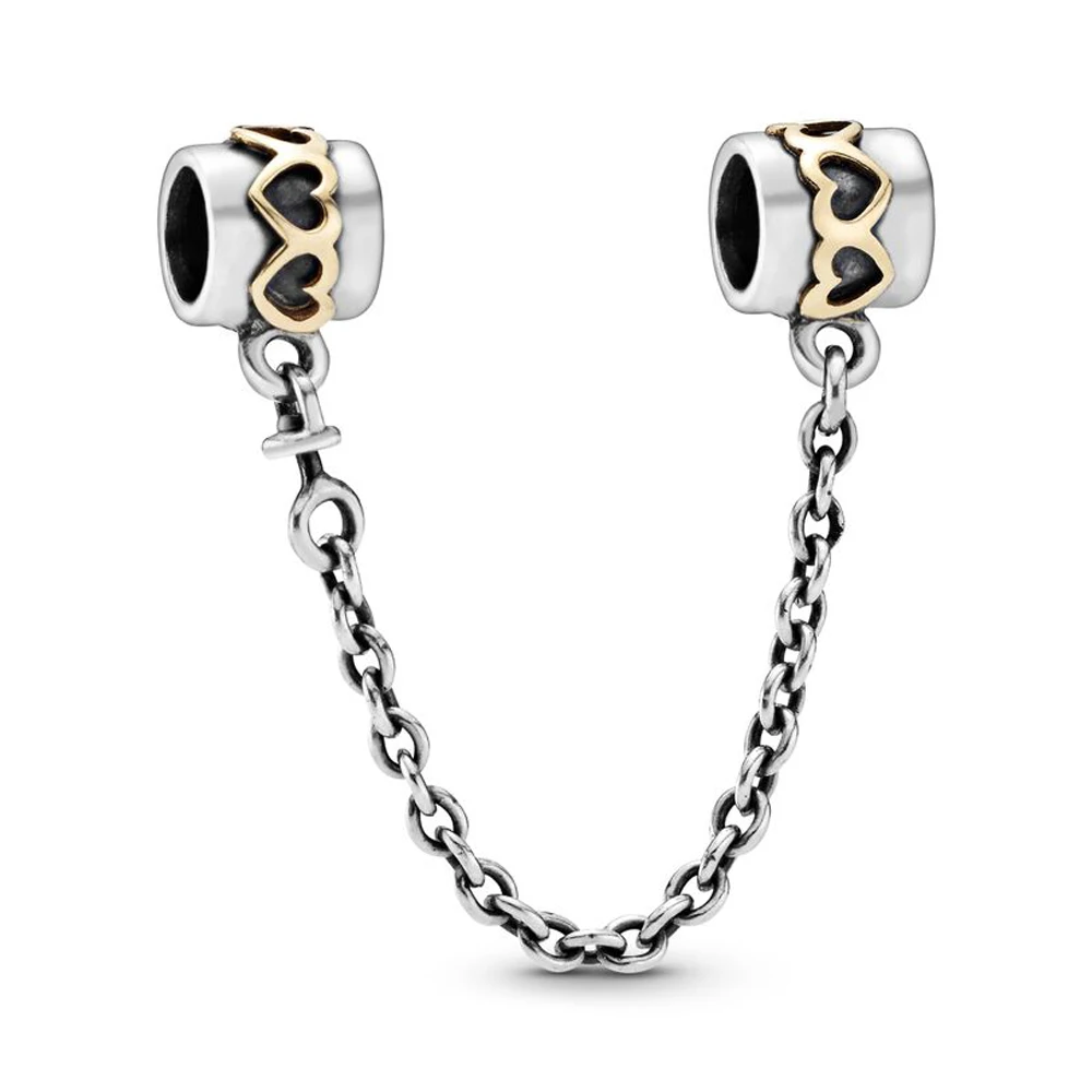 

Подлинная блестящая золотая двухцветная цепочка-Шарм в форме сердца подходит для женского браслета Пандоры, подарочные украшения «сделай сам»