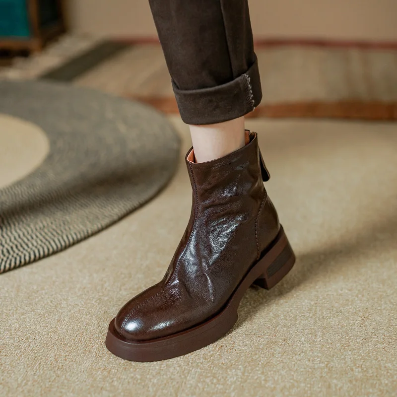 Platform Women's Chelsea Boots Street Style Winter Shoes Woman Sheepskin Shoes Spring Autumn New Back Zip Ankle Boots Thick Heel