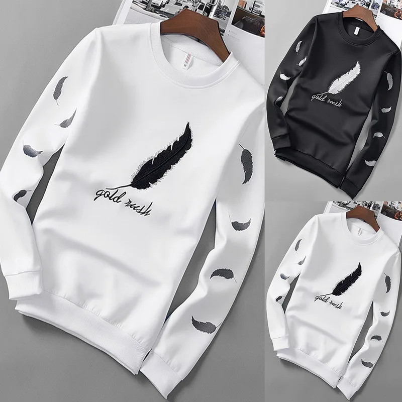 

Black White Mens Hoodies Pullover Crewneck Sweatshirts Vintage Aesthetic Spring Autumn Polyester Hoddies Clothes For Teenagers