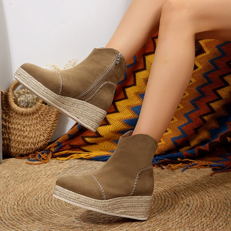 2023 Winter Shoes for Female Side Zip Women's Ankle Boots Wedge Heel Med Heel Women's Shoes Platform Plus Size Ladies Boots