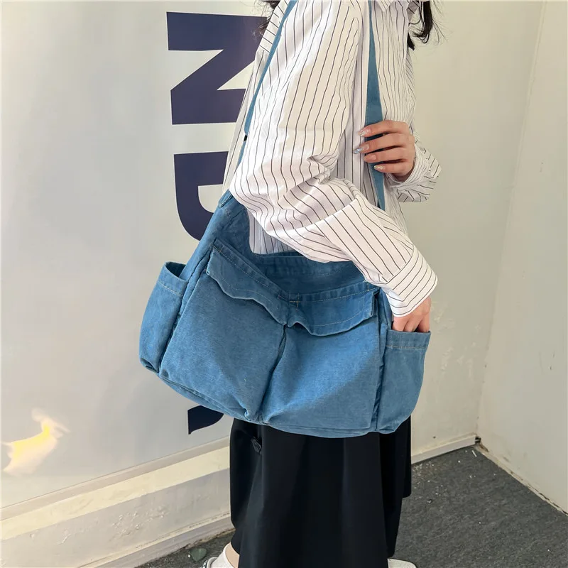 Women Denim bag Korean version of literary shoulder bag handbag retro large capacity Messenger women crossbody