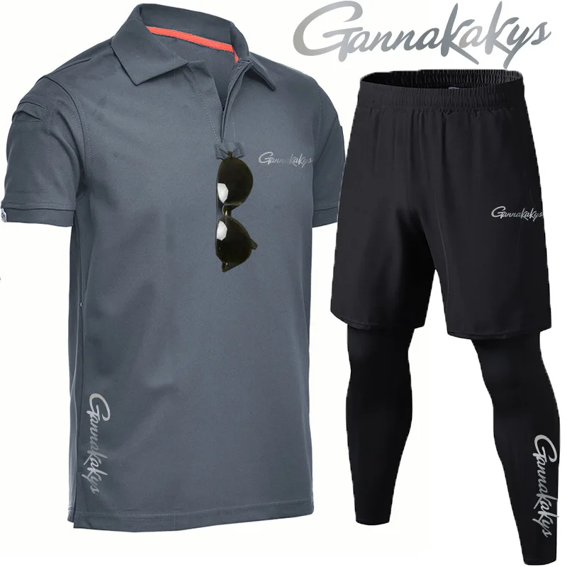 

Летние мужские быстросохнущие дышащие поддельные штаны из 2 предметов для рыбалки и активного отдыха, походный велосипед, набор для бега, тренировок и фитнеса, 2024