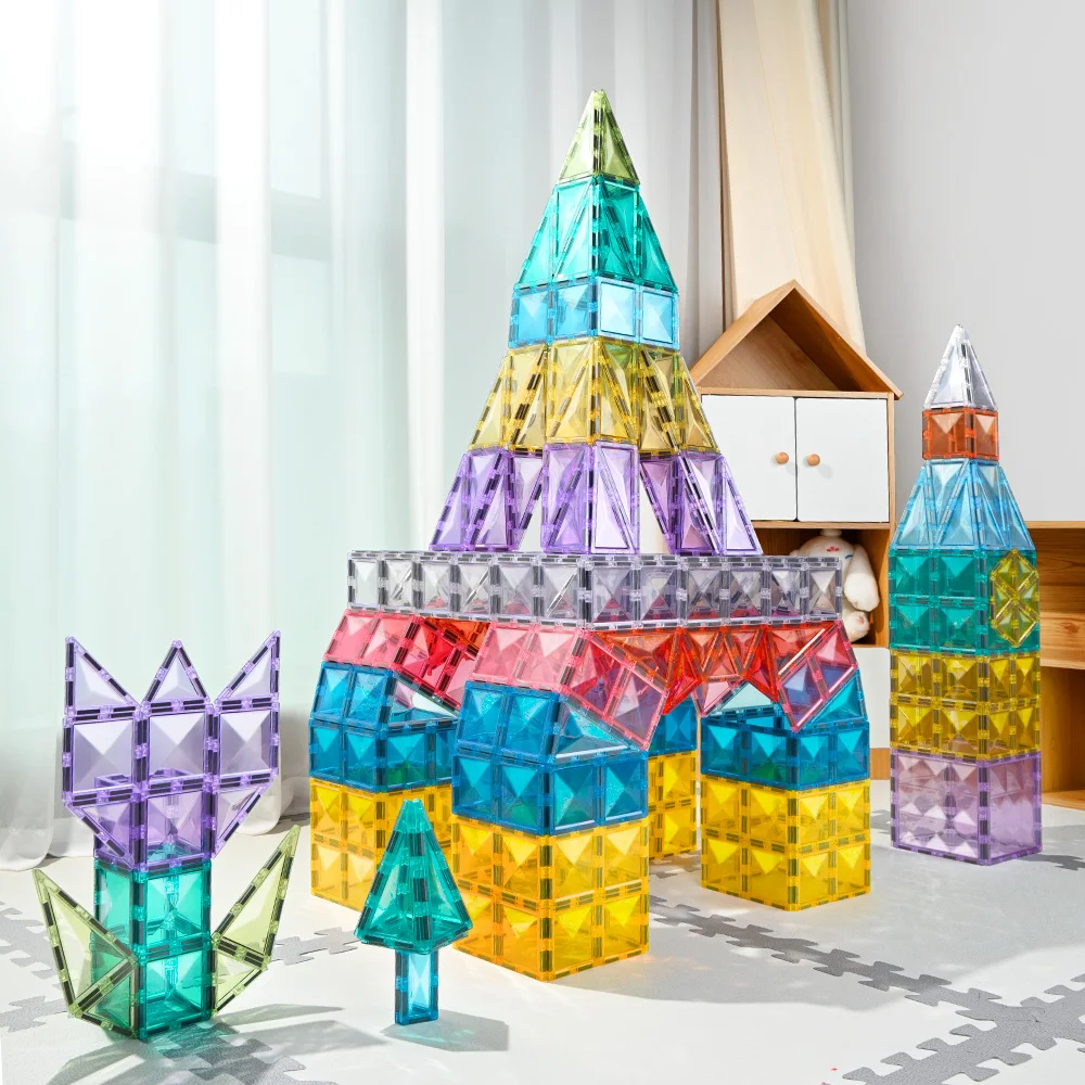 Colorful Diamond Surface Magnetic Building Block Toy for Kids Big Size Magnetic Tiles Sets Montessori Educational Toys Magnetic Building Blocks Magnetic Assembly Toy