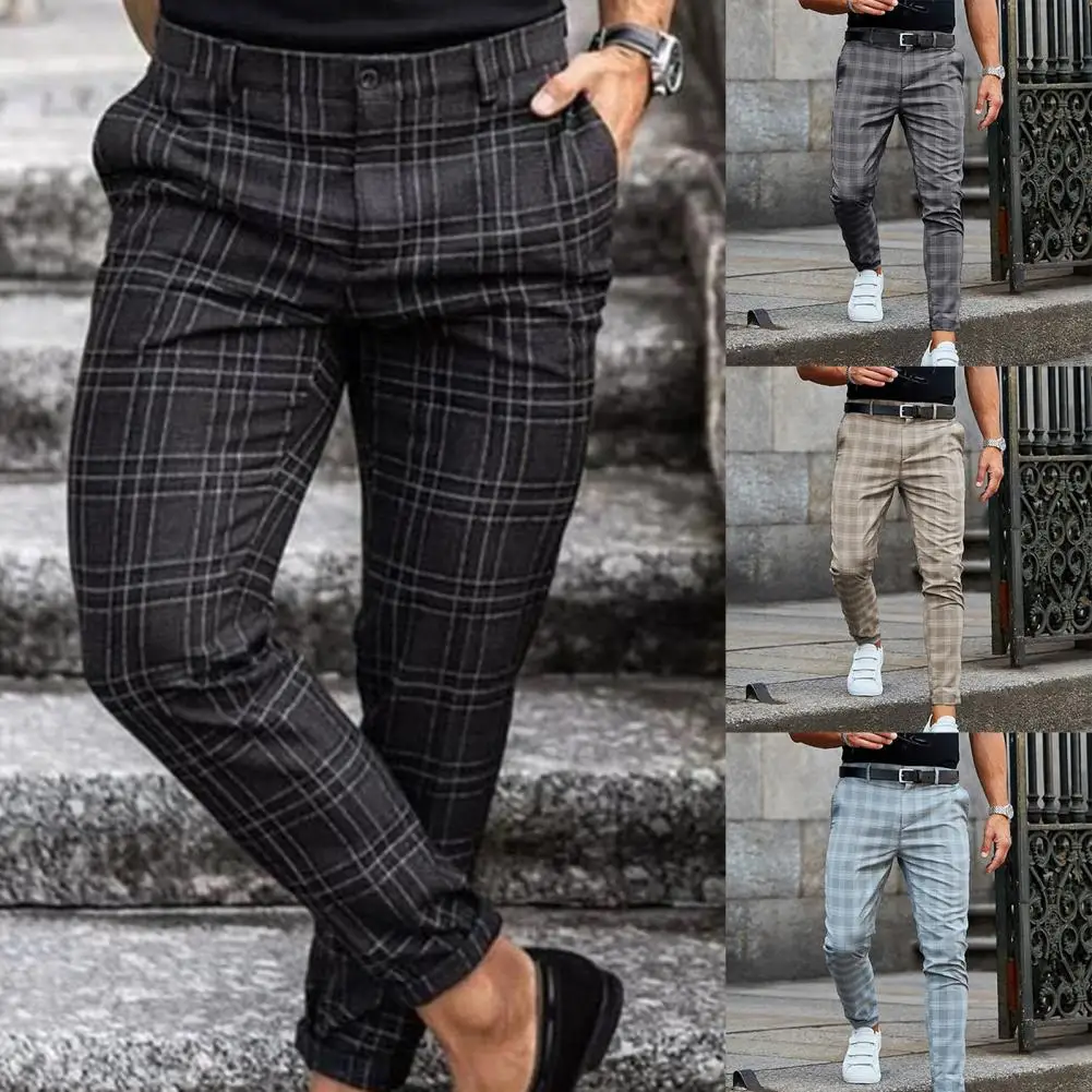 

Popular Trousers Button Fly Full Length Streetwear Loose-fitting Checkered Pencil Pants Pattern
