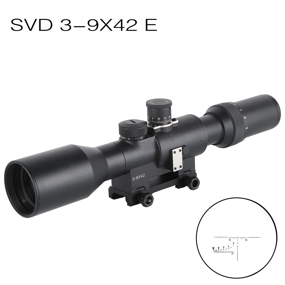 

Tactical 3-9x42E SVD Dragunov Red Illuminated Scope Rifle Scope AK Rifle Scope For Outdoor Hunting with Rubber Lens Cover