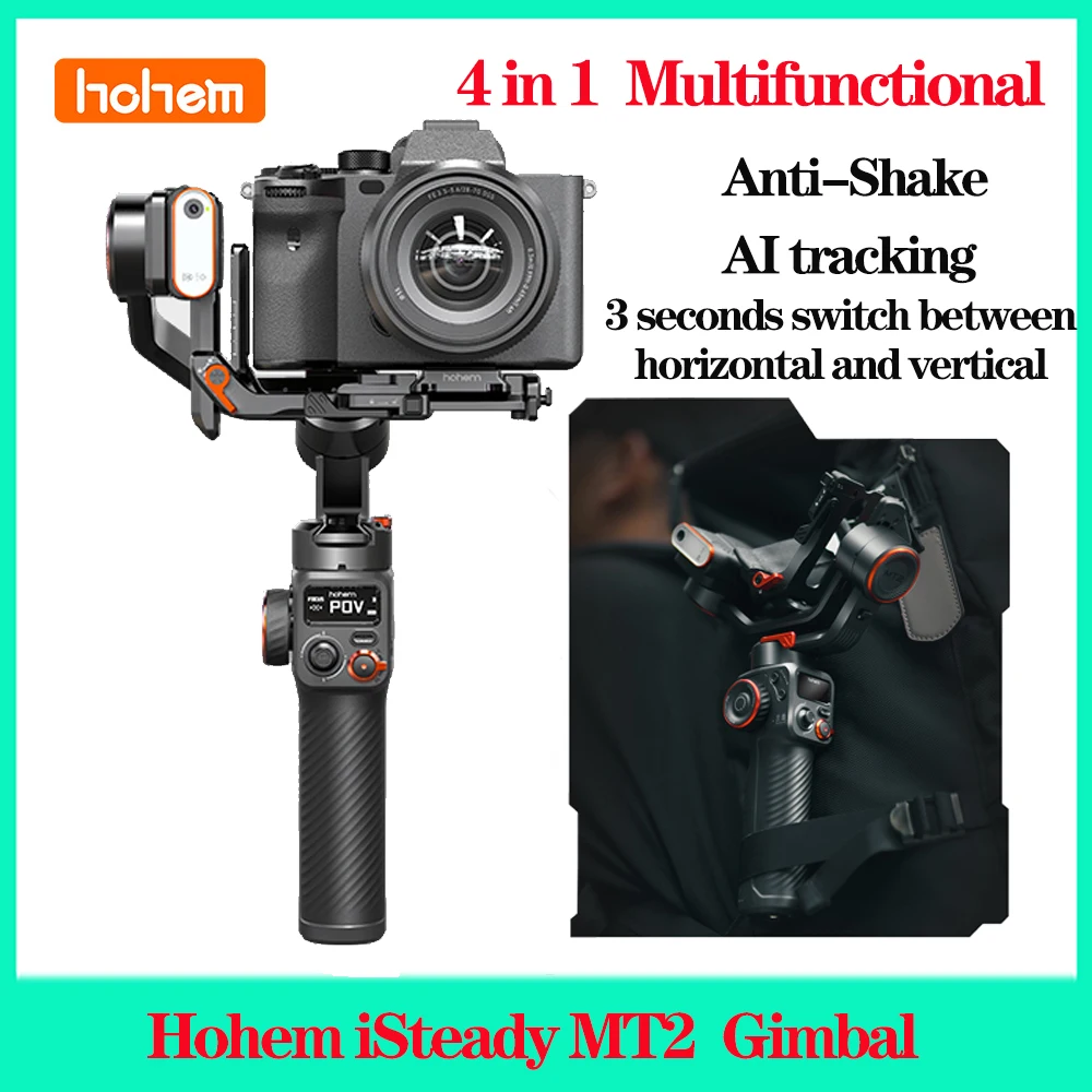 

Hohem iSteady MT2 Camera Stabilizer Handheld PTZ Follow-up Video Vlog Shooting Kit With AI Track 3-axis Anti-shake Selfie Stick