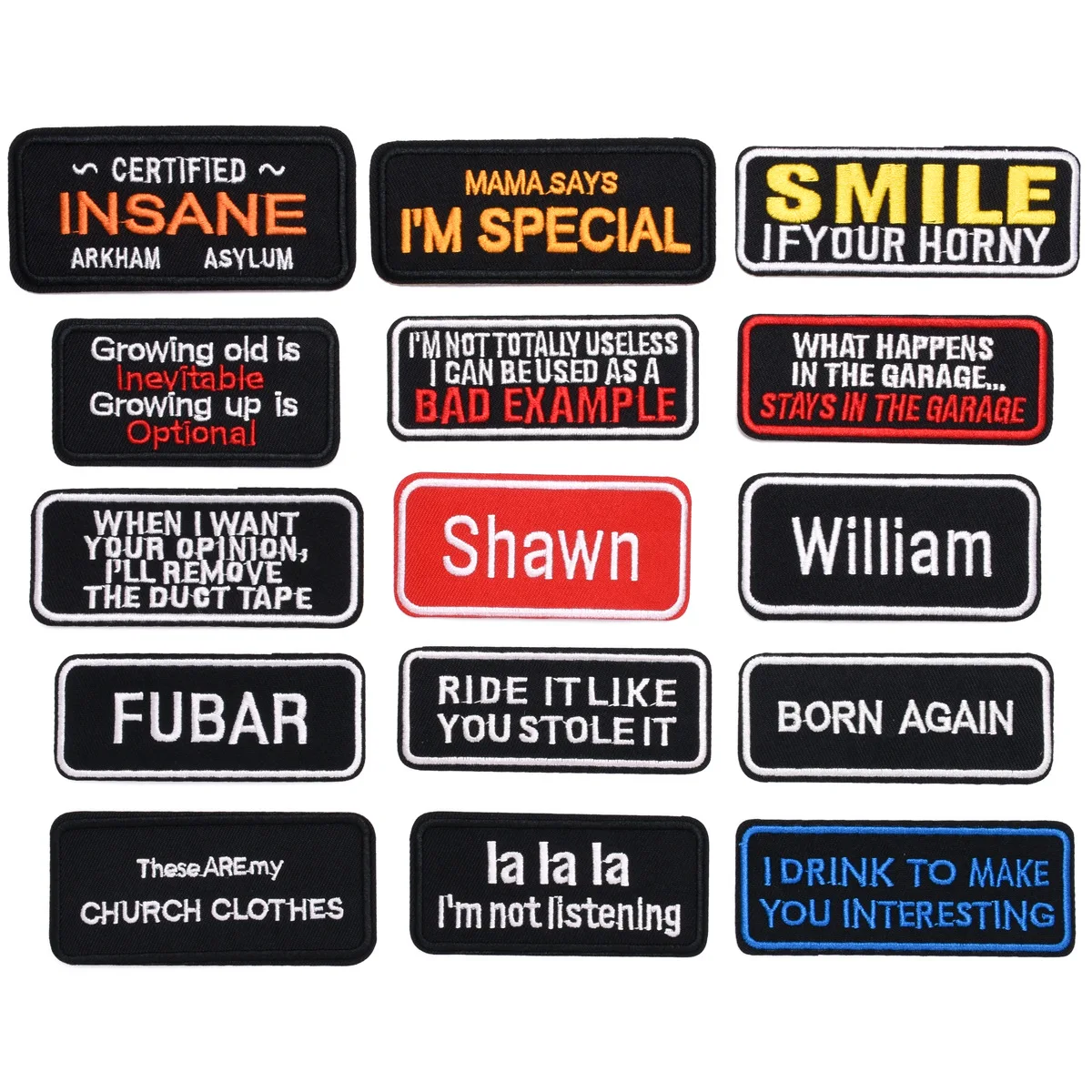 

15Pcs English alphabet strip shape Series Iron on Embroidered Patch For on Clothes Hat Jeans Sticker Sew Ironing Patch DIY Badge
