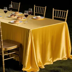 Rose Gold Satin Tablecloth - Nordic Elegance Wedding and Party Table Cover - 145x100cm (Gold)